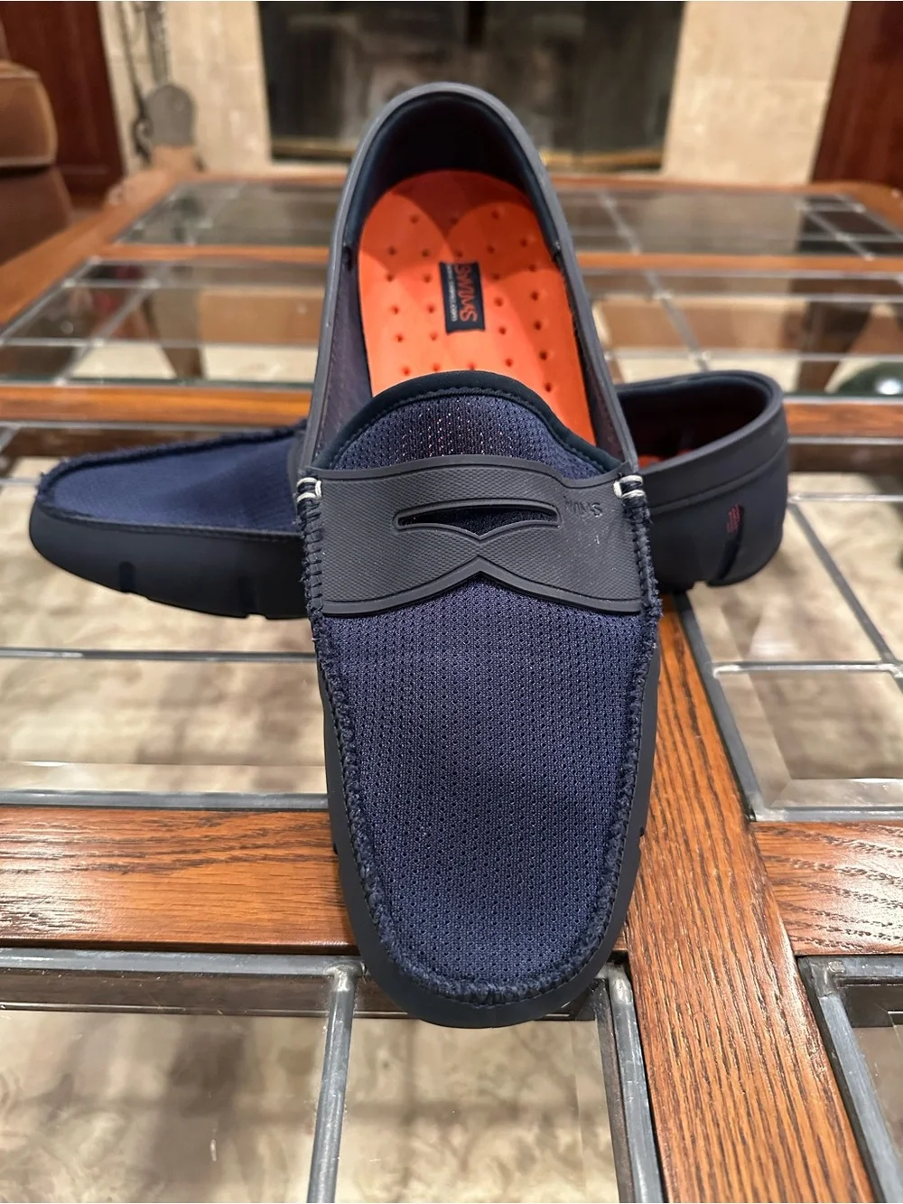SWIMS Men's Size 13 Loafers Navy Blue Orange Mesh Water Shoes Boat